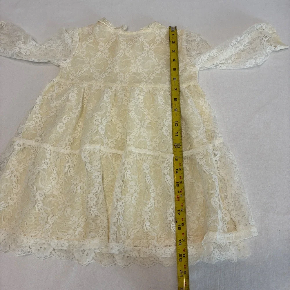 Vintage Little Precious Girls Cream‎ Lace Tiered Dress Size 4T